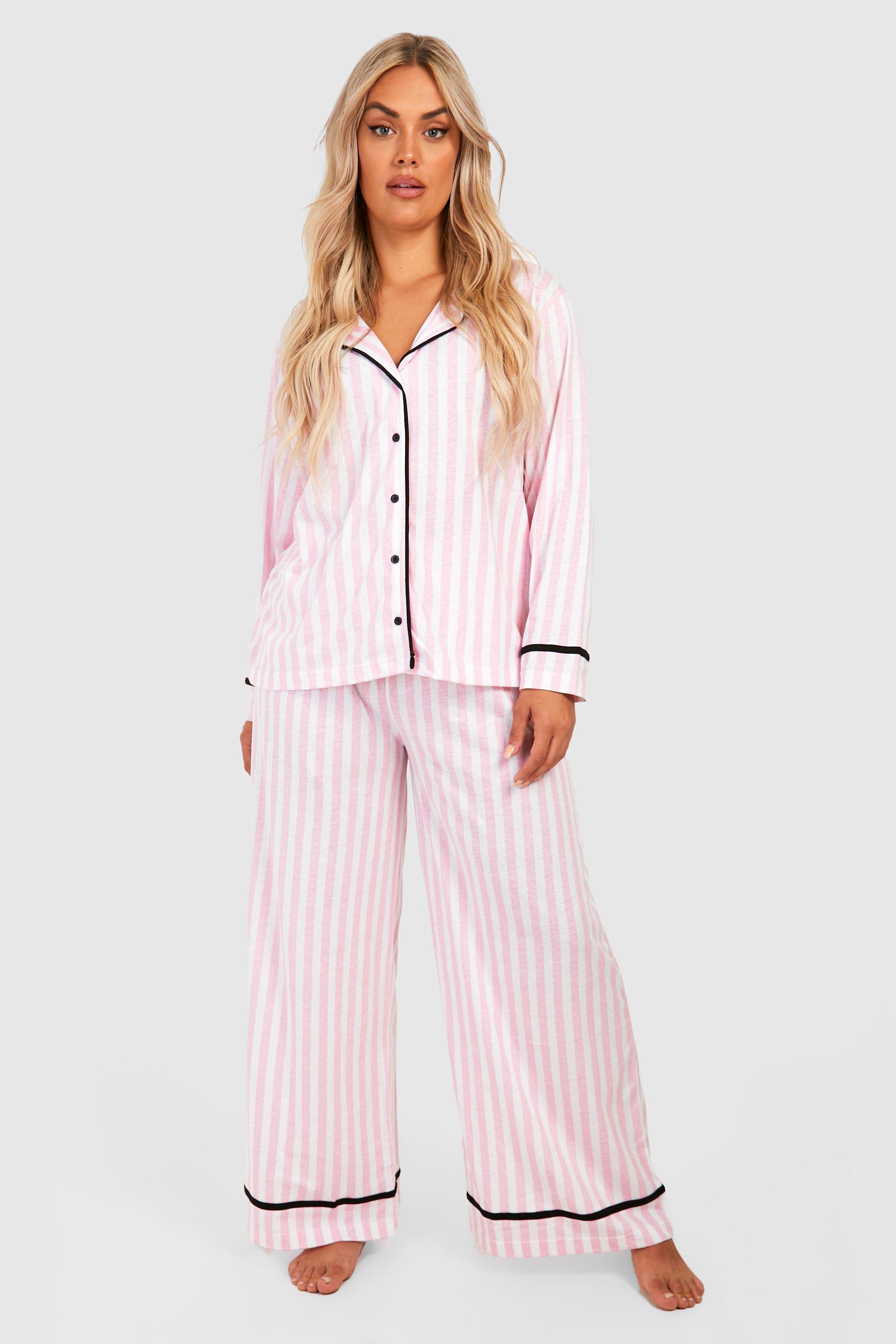 Plus Candy Stripe Satin Pajamas