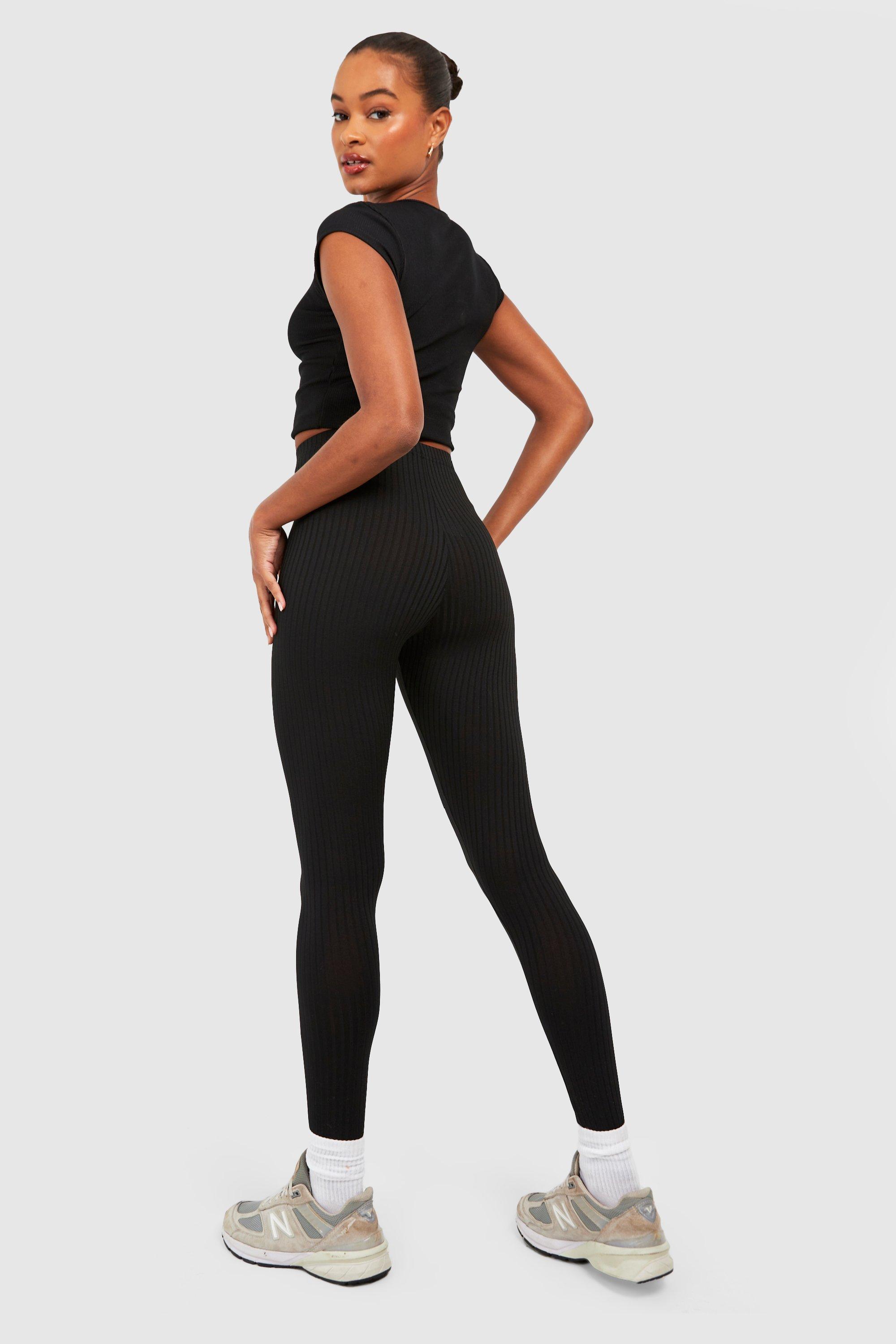 Women's Tall Thick Ribbed Mid Rise Basic Leggings