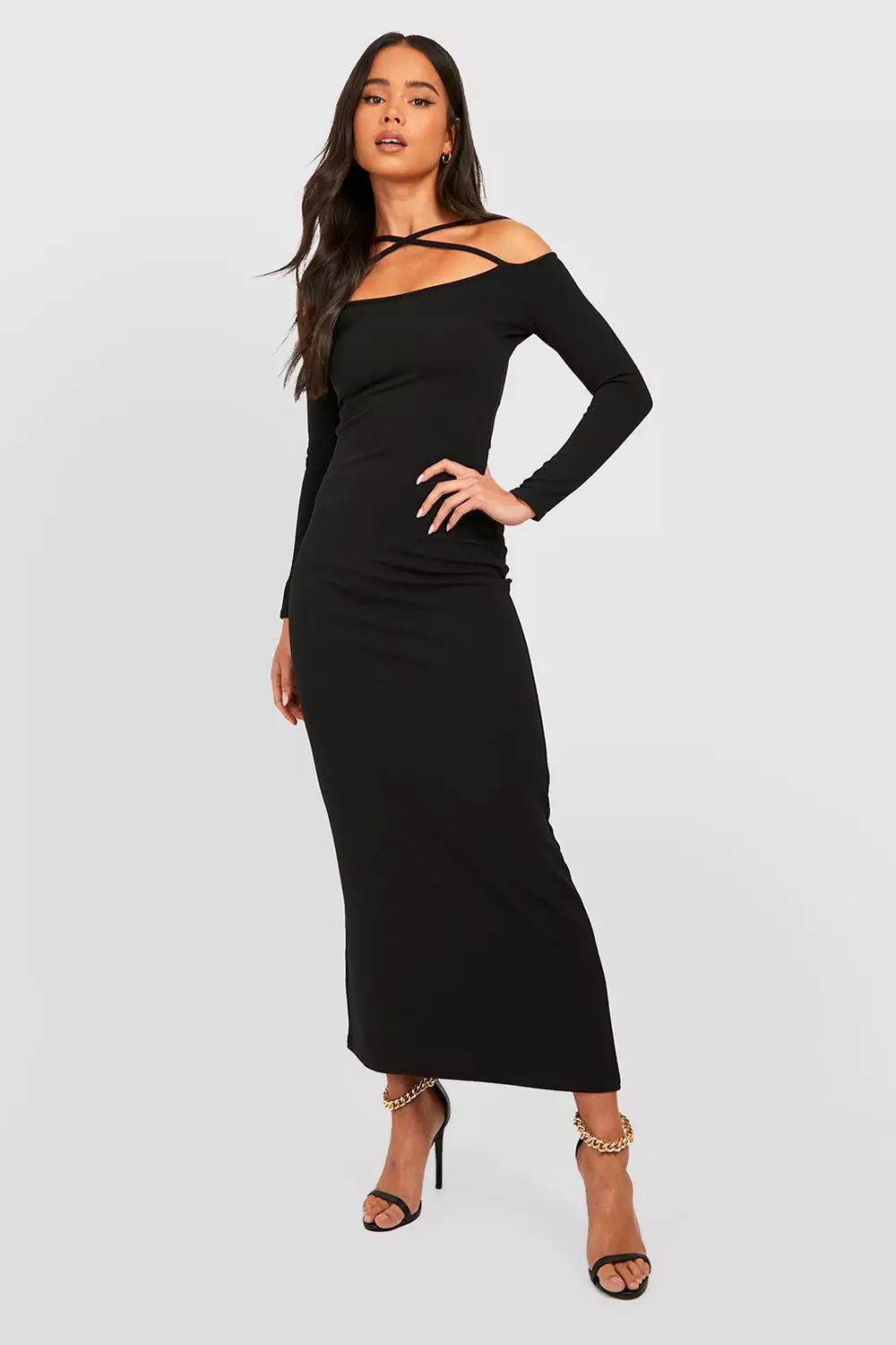 Cold shoulder long 2024 sleeve maxi dress