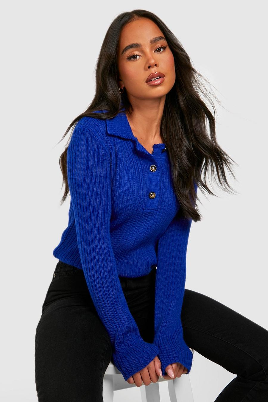Cobalt Petite Collared Knitted Button Front Top image number 1