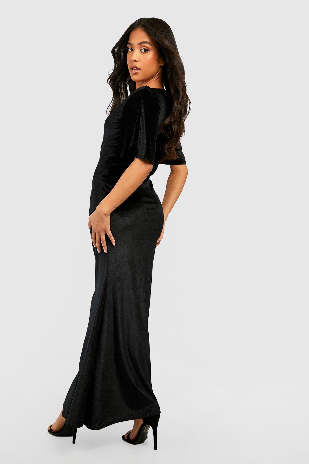 Petite Angel Sleeve Velvet Maxi Dress