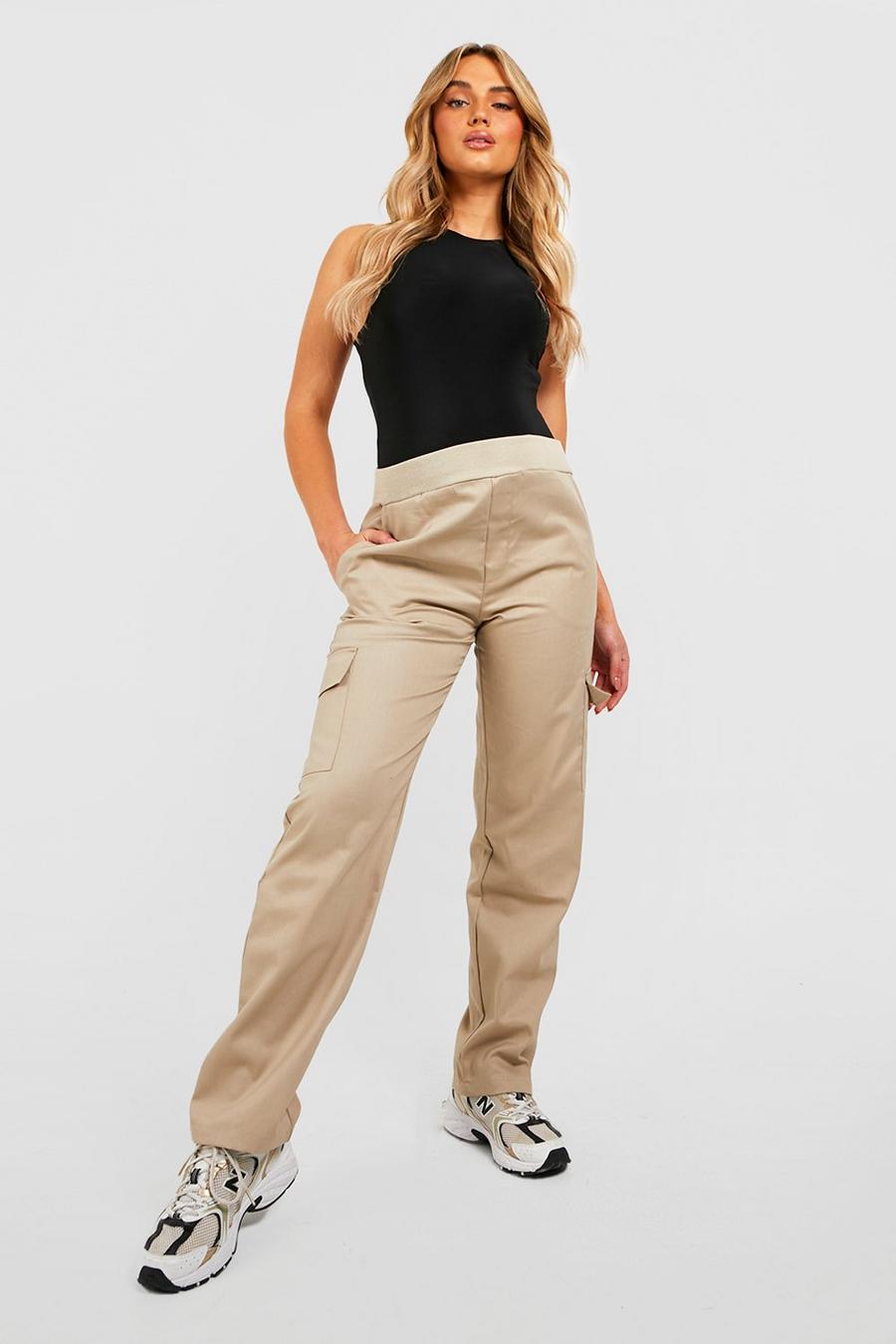 Beige Maternity High Waisted Straight Leg Cargo Trousers image number 1