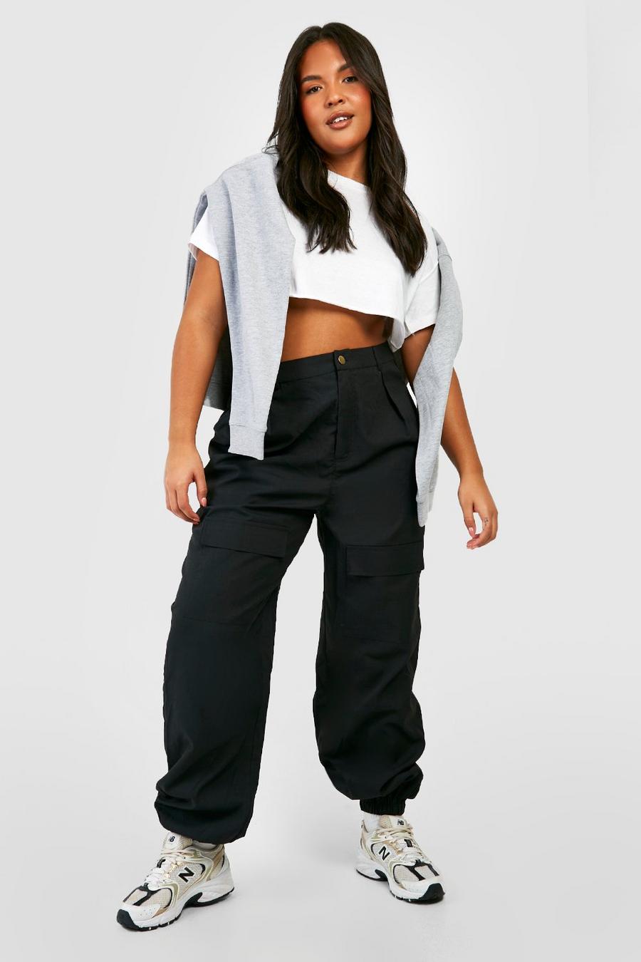 Black Plus High Waisted Cargo Cuffed Jogger image number 1