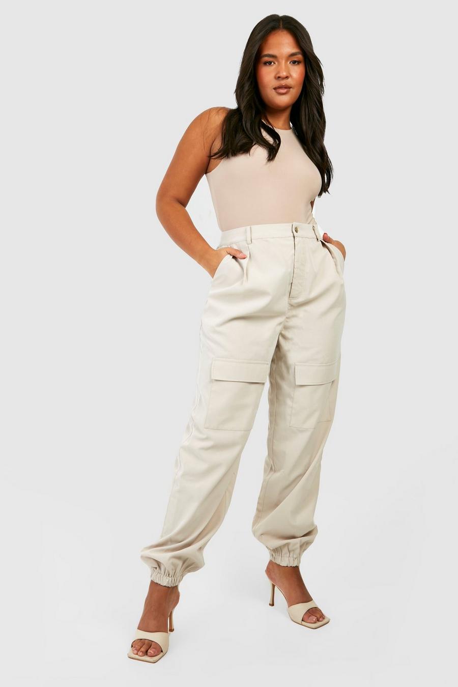Stone beige Plus High Waisted Cargo Cuffed Jogger image number 1