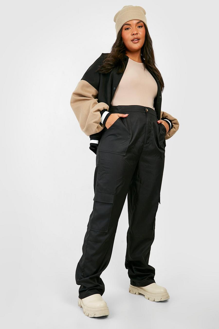 Pantaloni Cargo Plus Size con tasche, Black image number 1