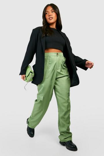 Sage Green Plus Pocket Detail Cargo Trouser