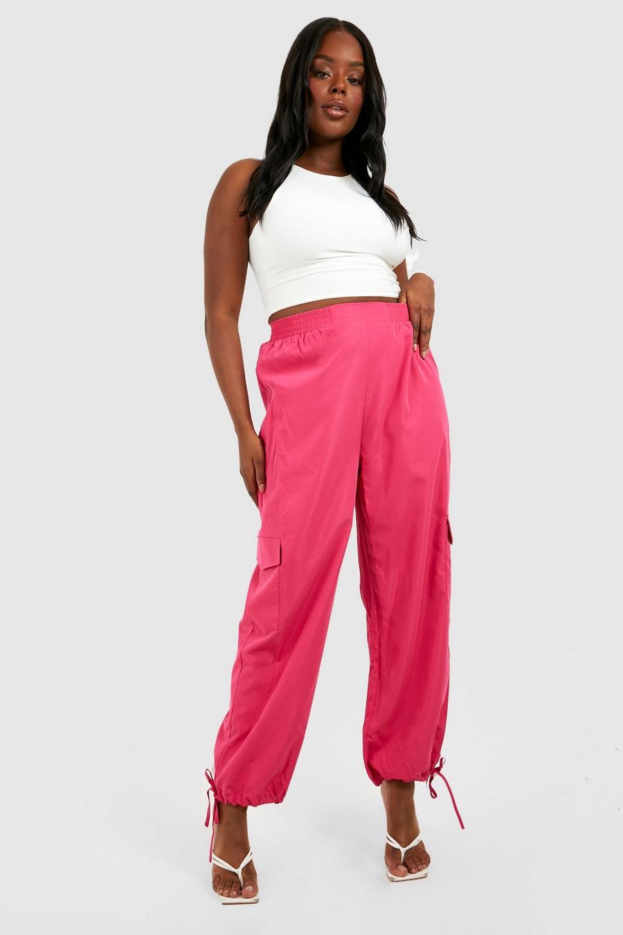 Hot pink Plus Tie Ankle Cargo Pants image number 1