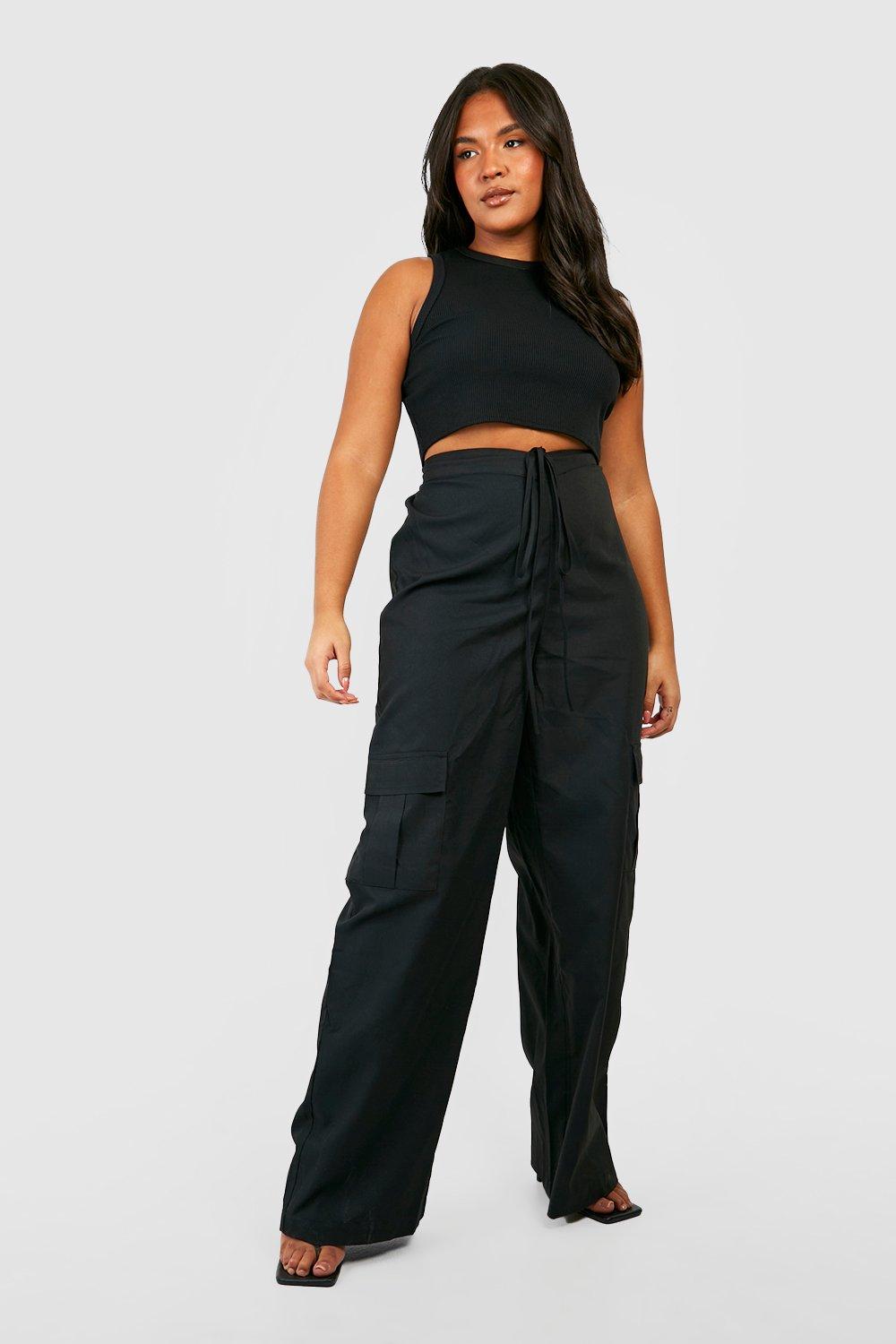 Plus Tie Waist Wide Leg Cargo Pants