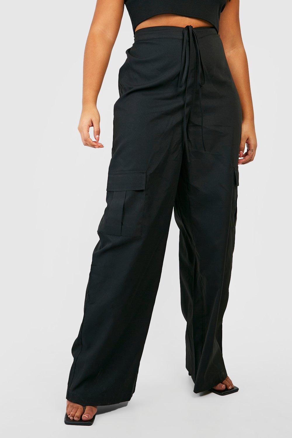 Plus Tie Waist Wide Leg Cargo Pants