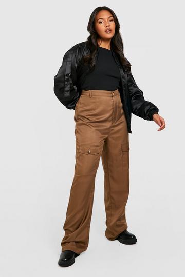 Plus V Waistband Pocket Cargo Pants chocolate