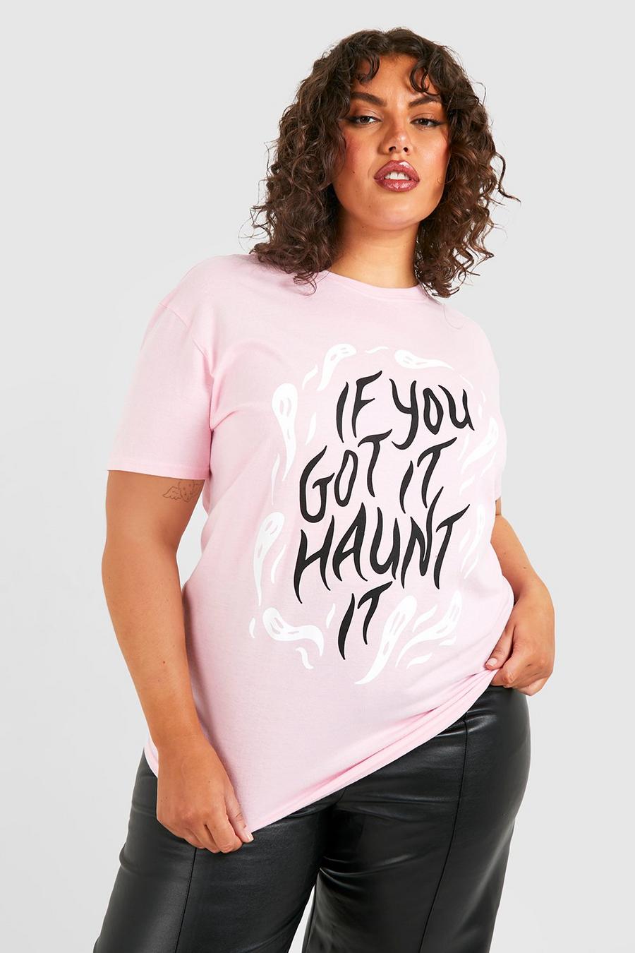 Pink Plus Haunt It Halloween Printed Oversized T-shirt image number 1