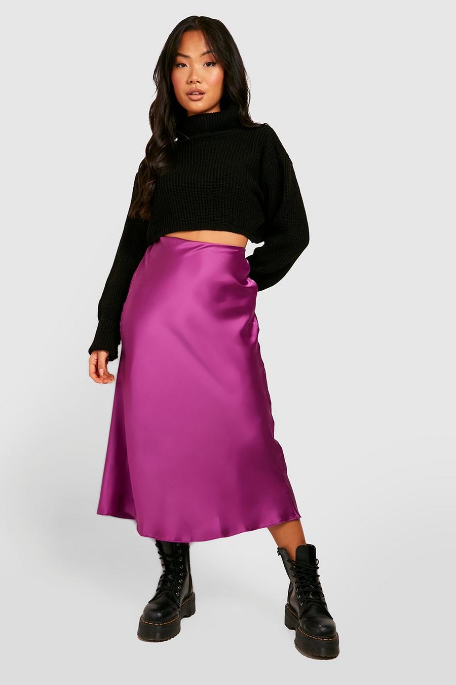 Magenta Petite Satin Bias Midaxi Slip Skirt  image number 1
