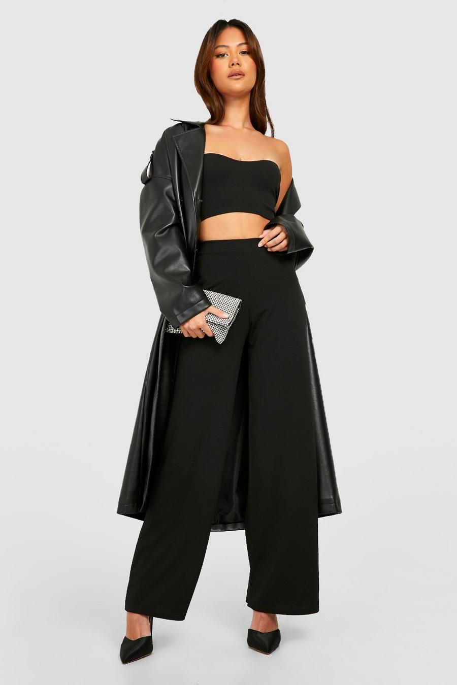 Black Petite Bandeau Bralet And Wide Leg Trouser Co-ord image number 1