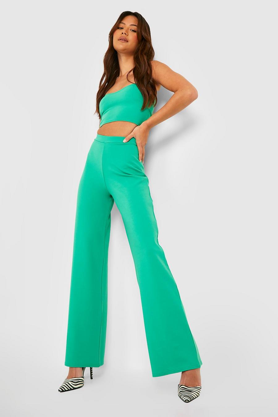Green Petite Bandeau Bralet And Wide Leg Trouser Co-ord image number 1