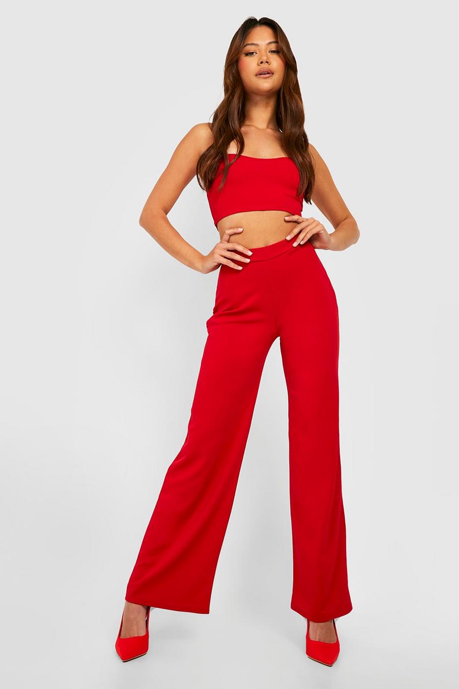 Red Petite Bandeau Bralet And Wide Leg Trouser Co-ord image number 1