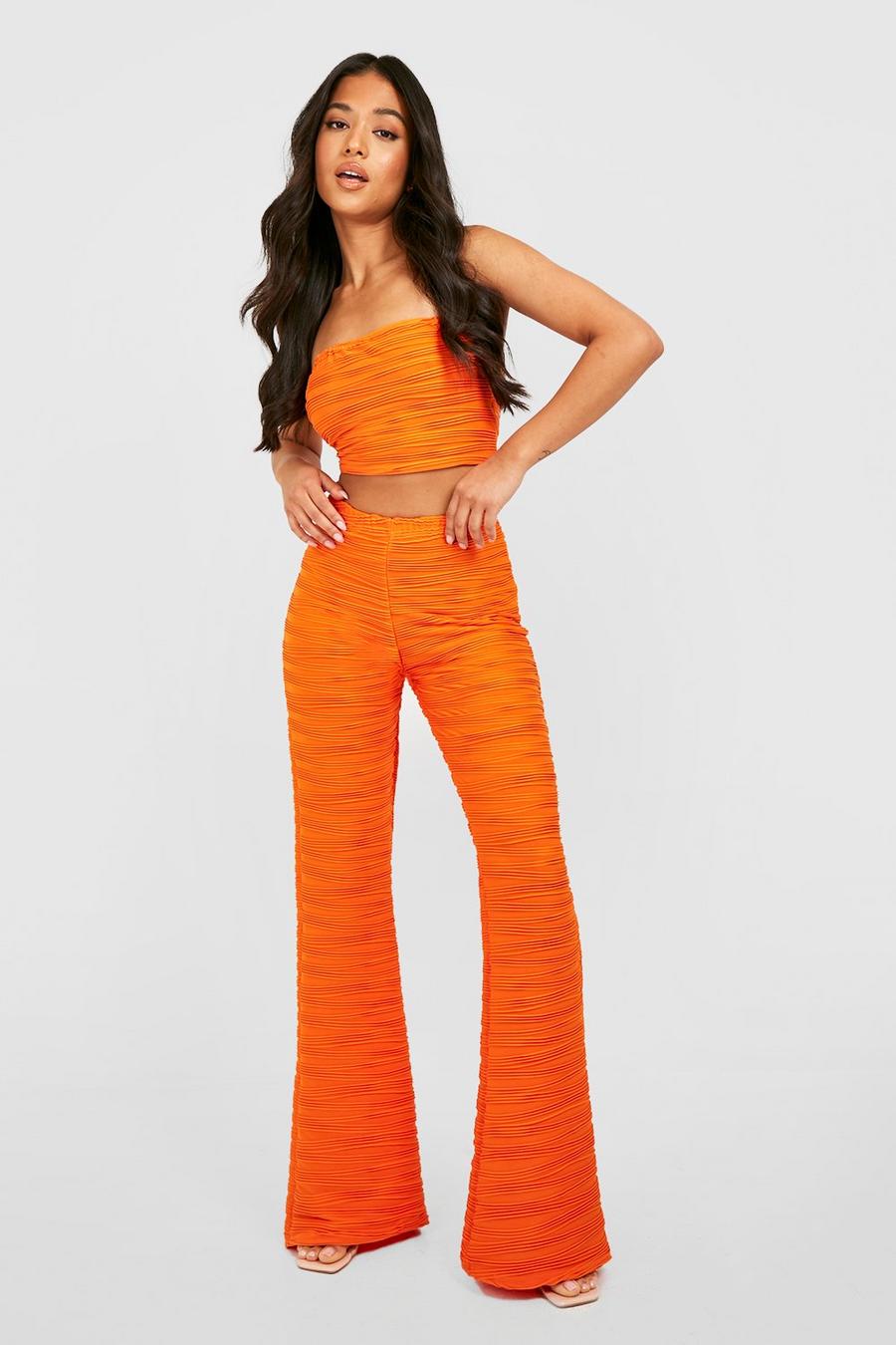 Orange Petite Textured Rib Wide Leg Pants image number 1