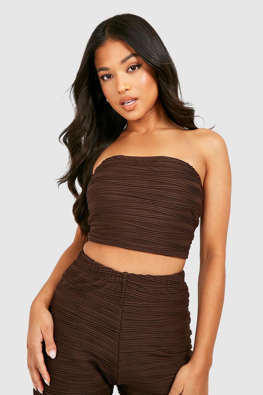 Chocolate Petite Textured Rib Bandeau image number 1