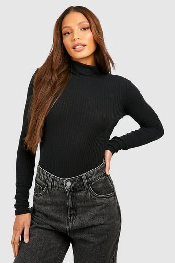 Tall Soft Rib Funnel Neck Longsleeve Bodysuit black