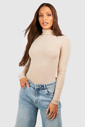 Tall Soft Rib Funnel Neck Longsleeve Bodysuit oatmeal