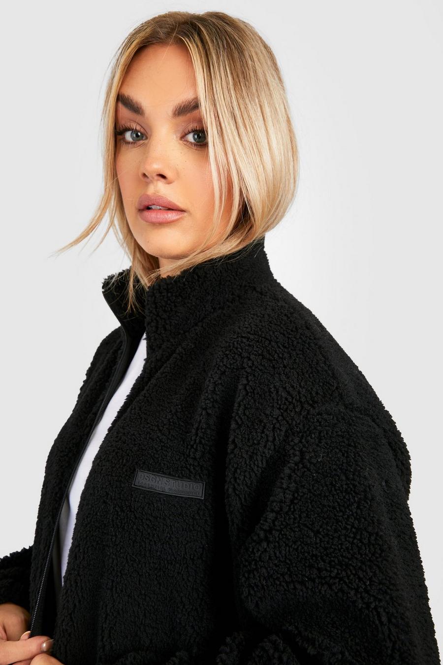 Black Plus Premium Sweatshirt i teddy med dragkedja image number 1