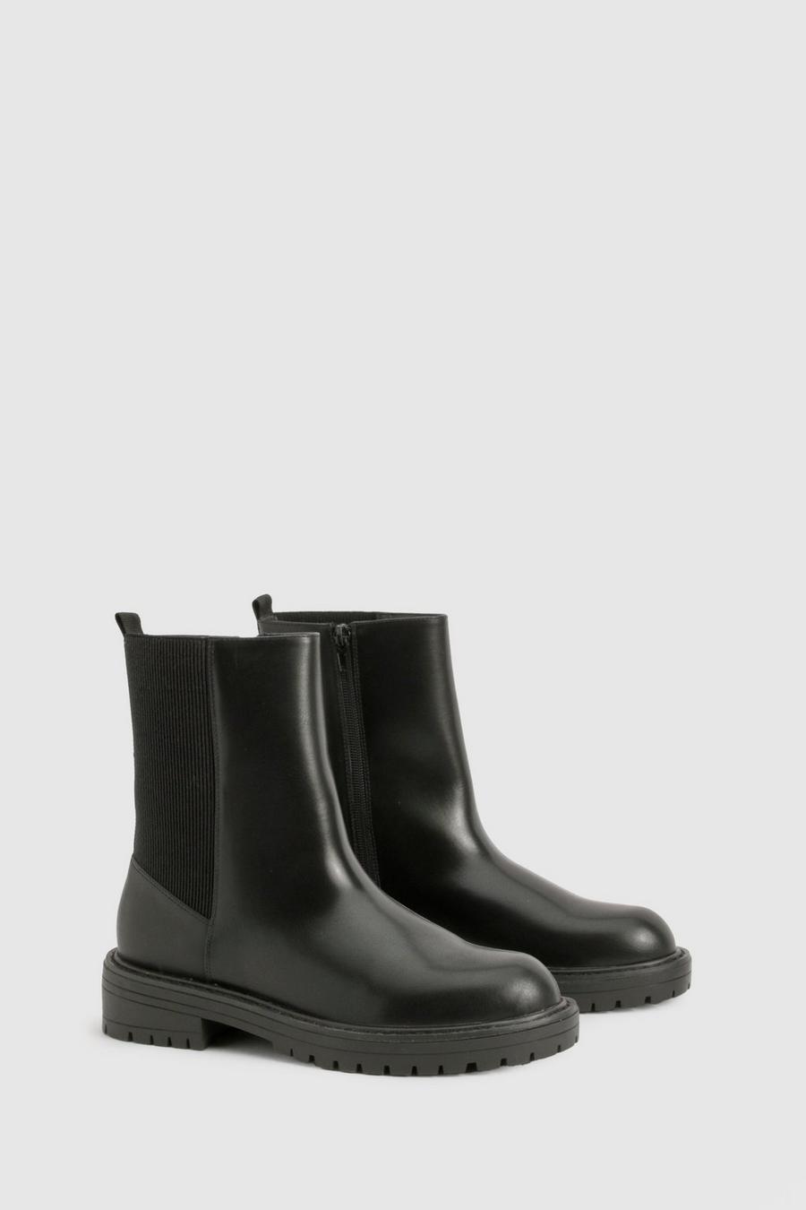 Black Wide Fit Ankle Detail Pu Chelsea Boots image number 1