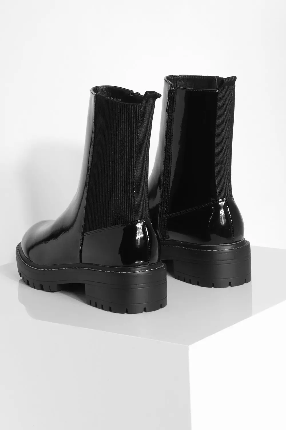 Wide fit cheap black patent boots