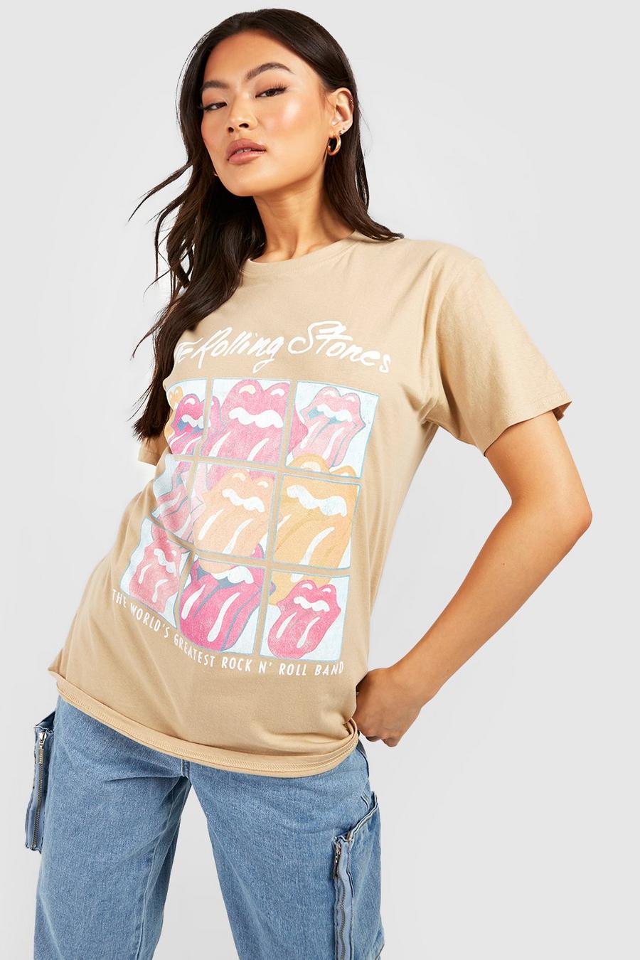 Sand Rolling Stones Graphic Oversized Band T-shirt image number 1