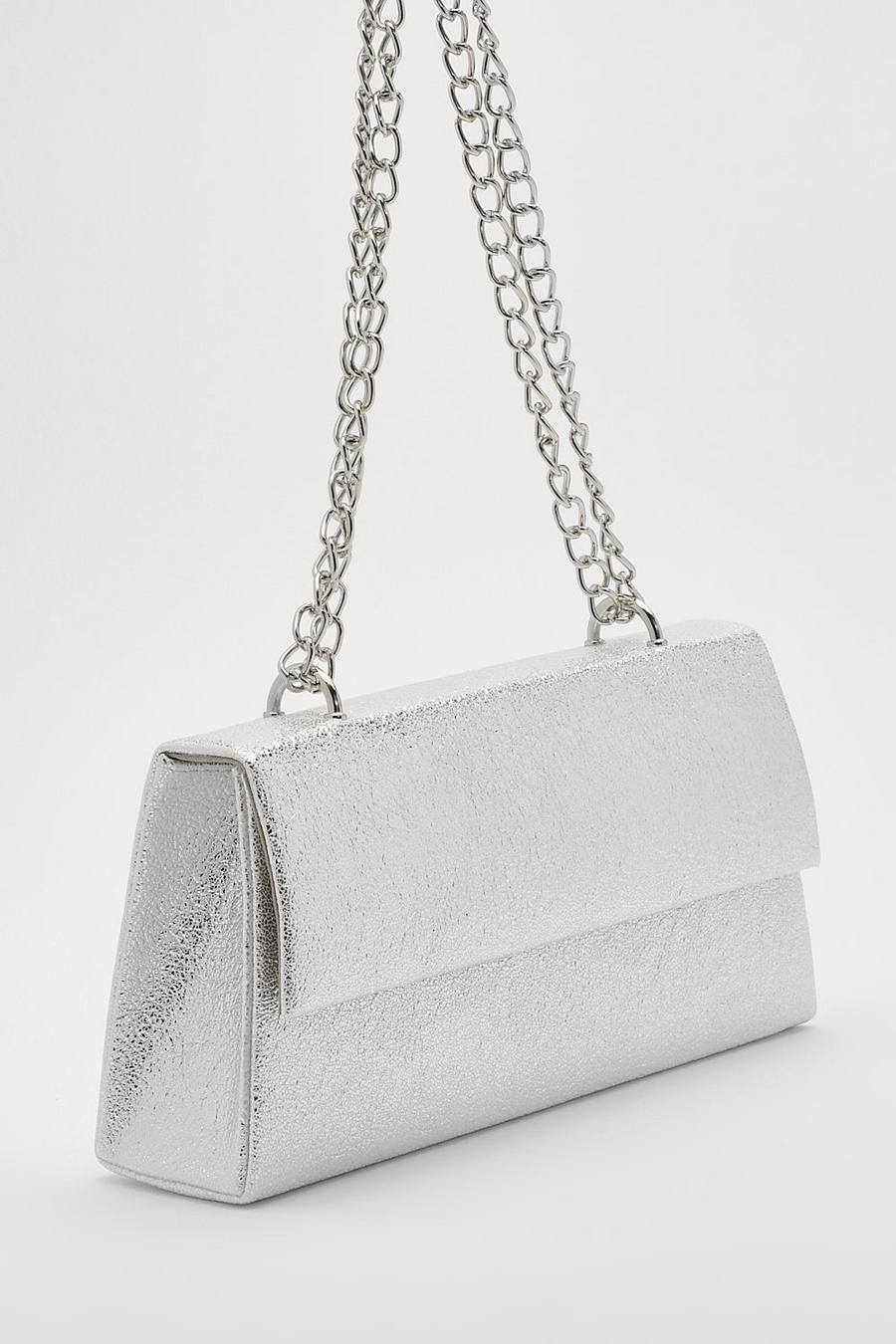 Silver Chain Strap Metallic Clutch Bag image number 1
