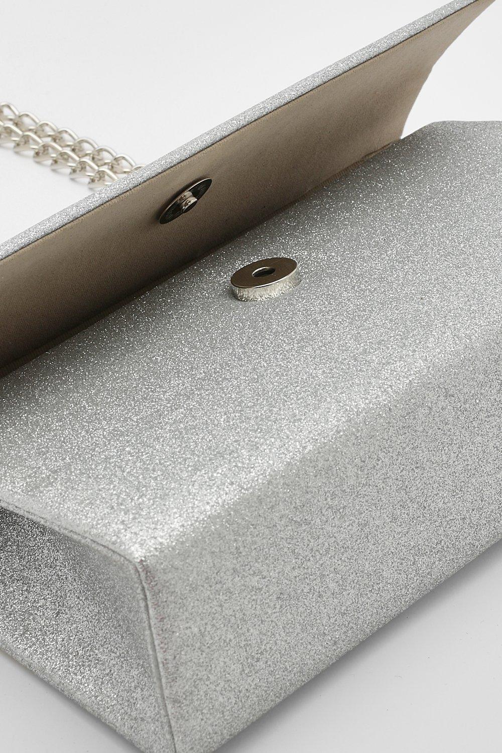 Silver clutch best sale bag boohoo