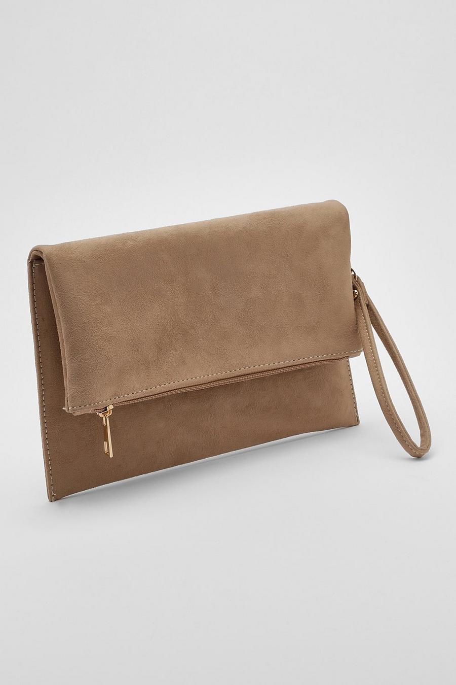 Nude Faux Suede Folded Clutch Bag  image number 1