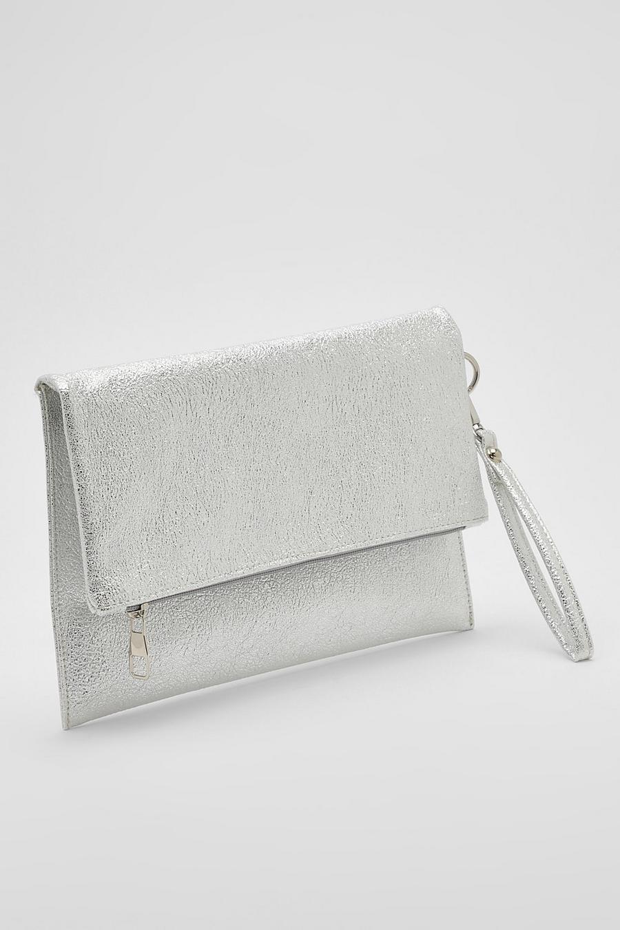 Silver Metallic Folded Basic Clutch Bag