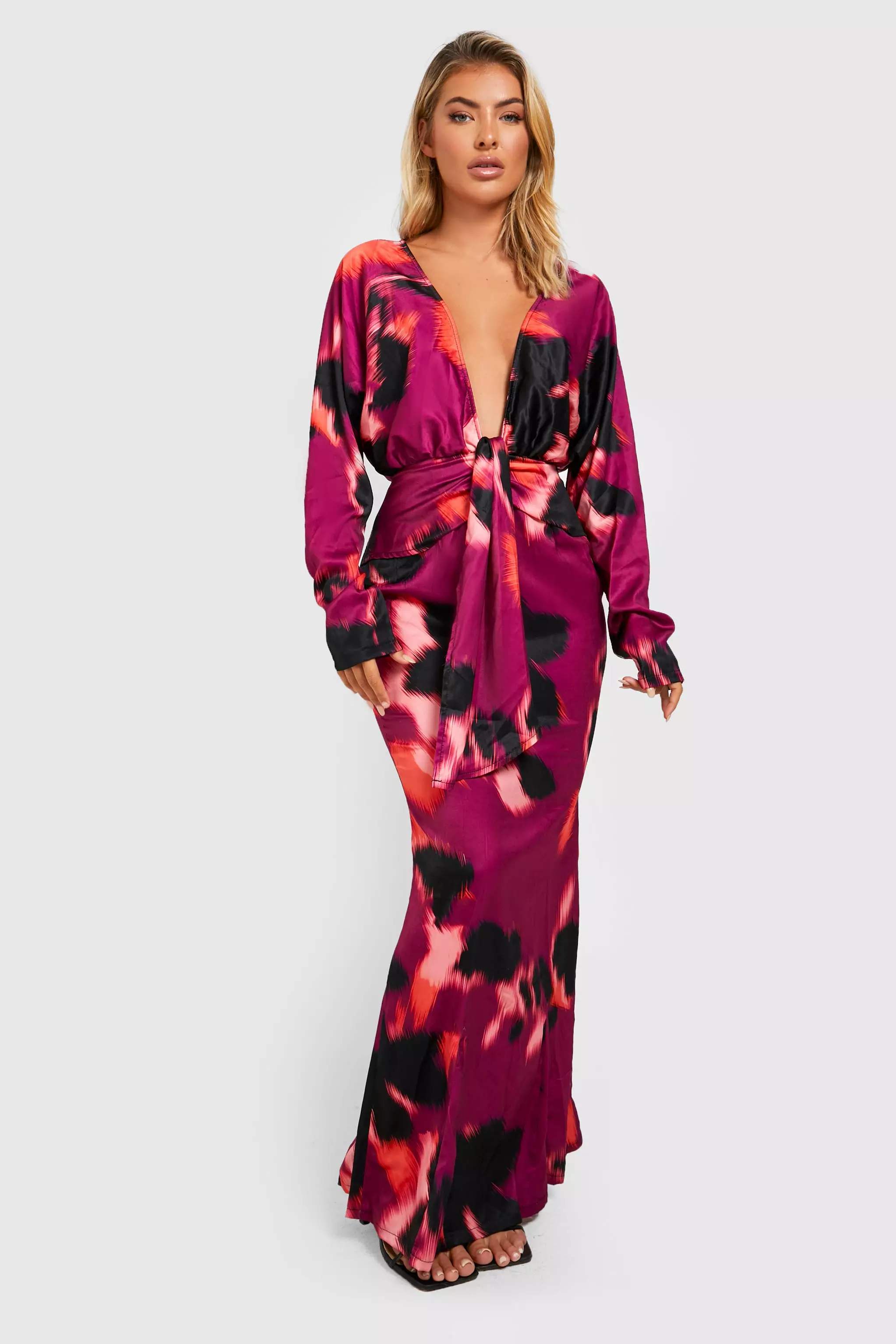 Satin plunge maxi store dress