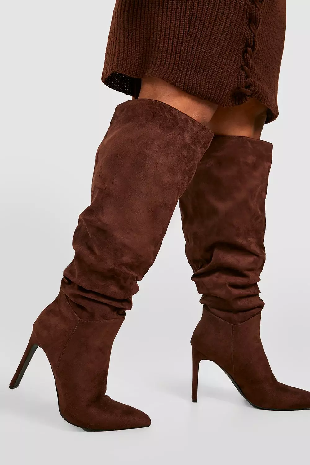 Wide Calf Ruched Detail Knee High Boots