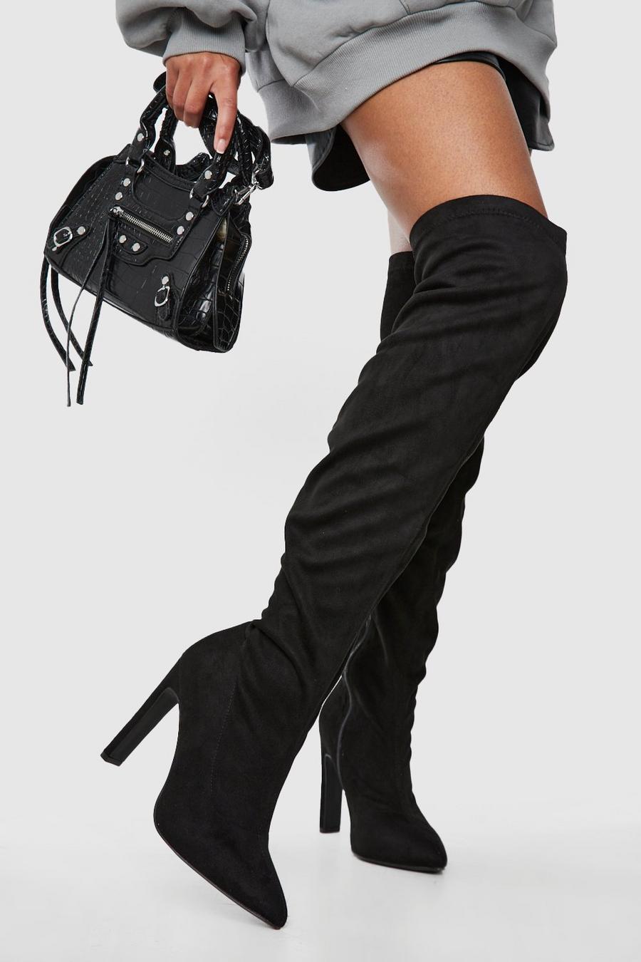Black Wide Width Pointed Toe Over The Knee Boots image number 1