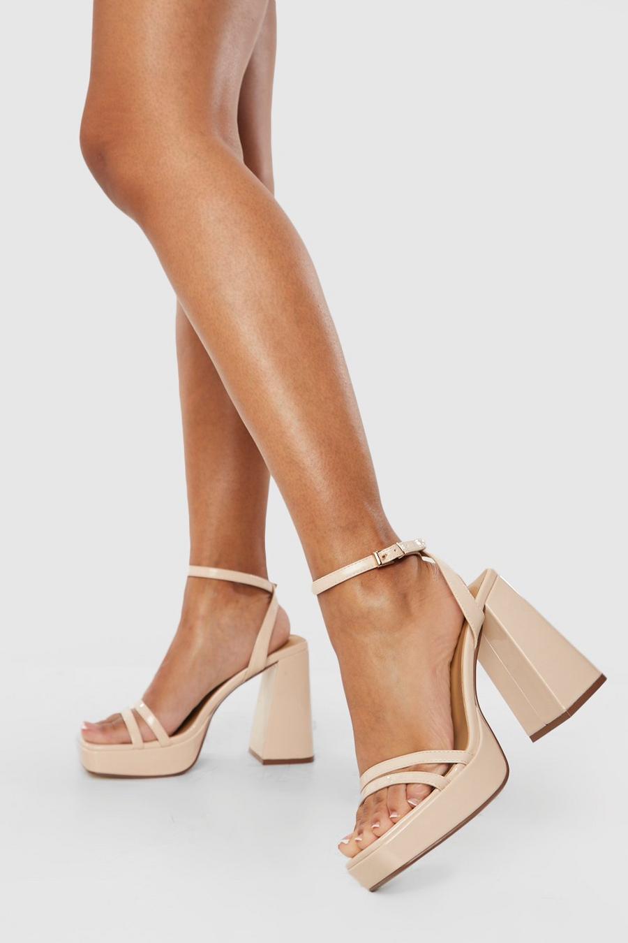 Nude Wide Fit Multi Strap High Platform Two Part Heels 