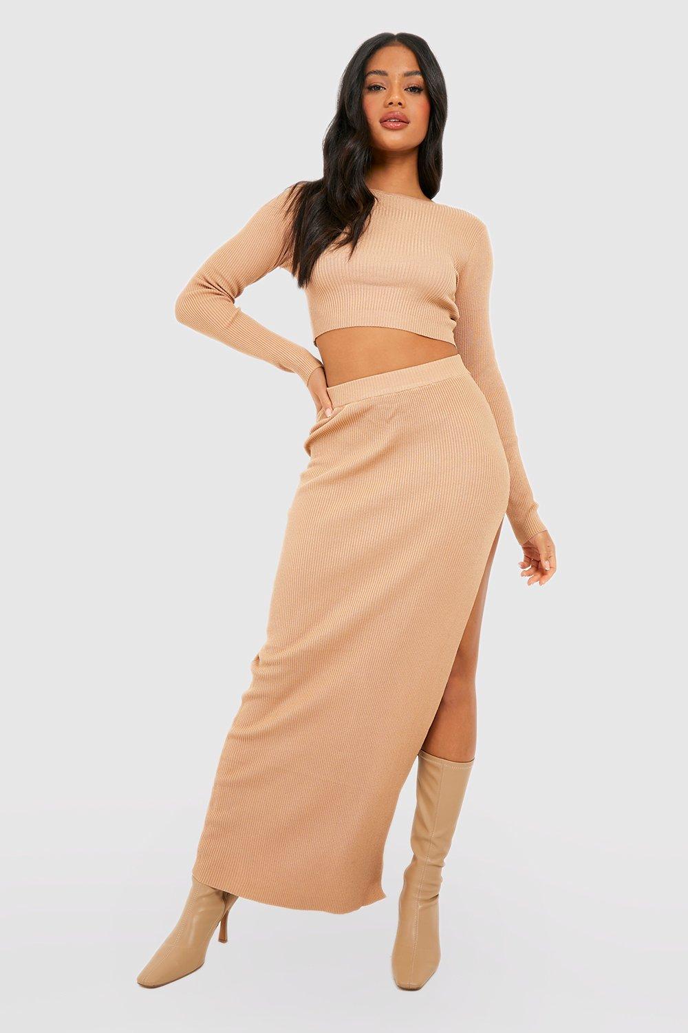 Rib Knit Sweater And Maxi Skirt Two Piece boohoo