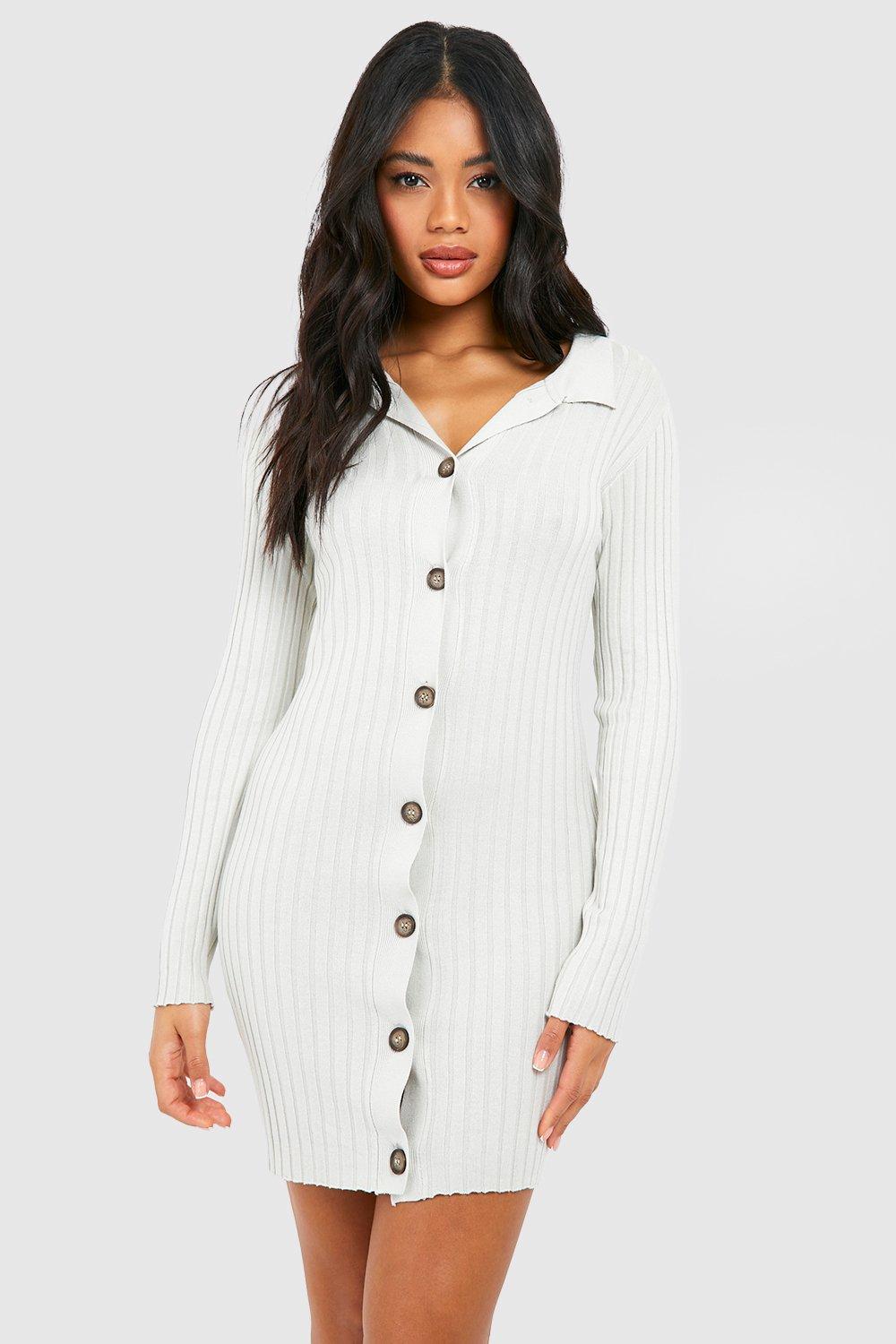 Boohoo tie cuff rib hotsell knit dress