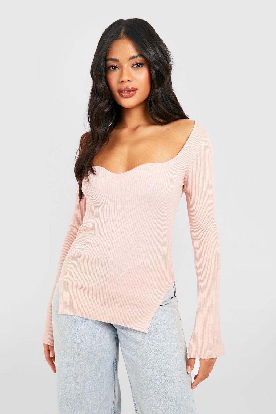 Nude Sweetheart Neckline Rib Knit Top image number 1