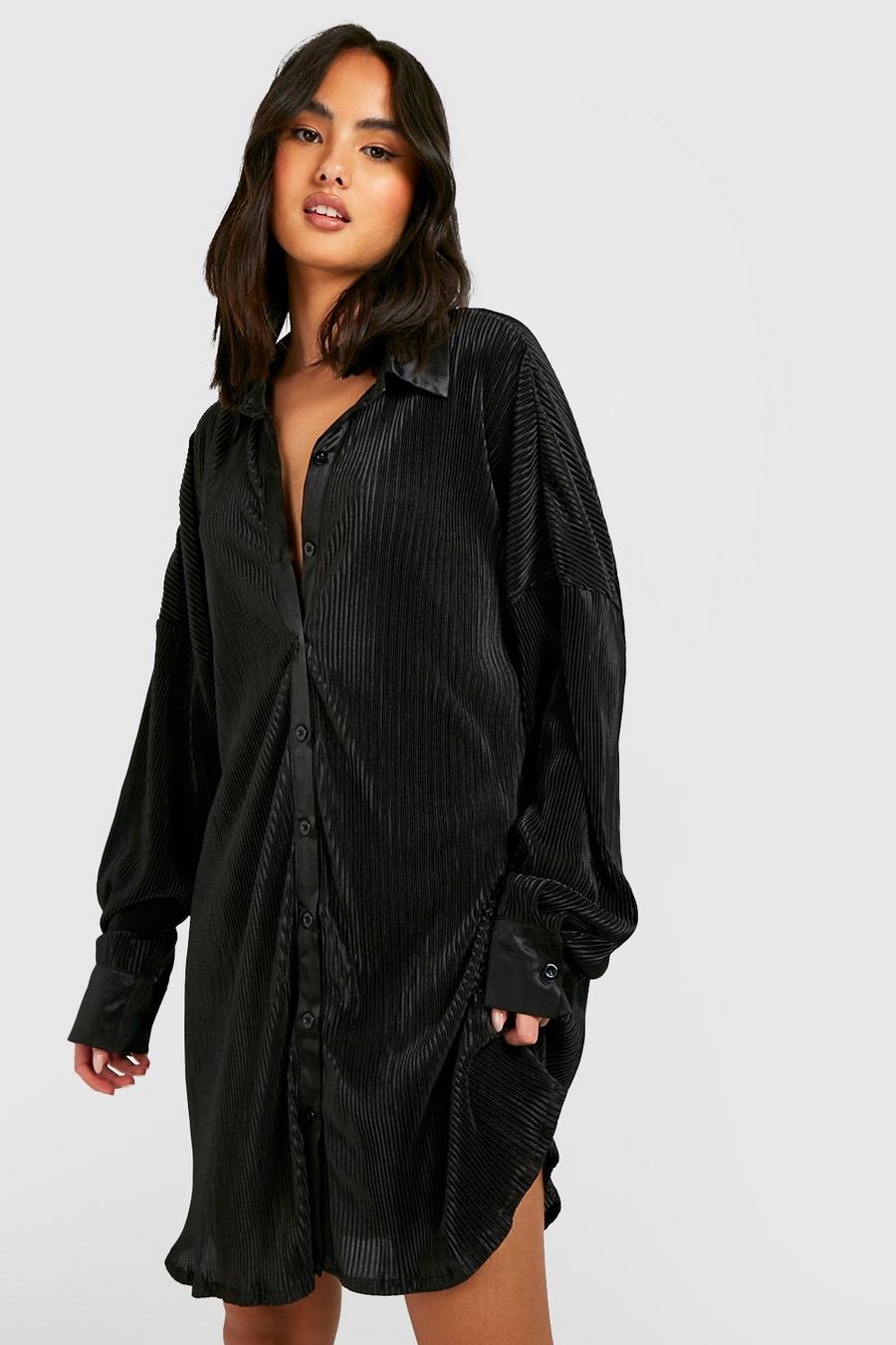 Black Premium Plisse Shirt Dress image number 1