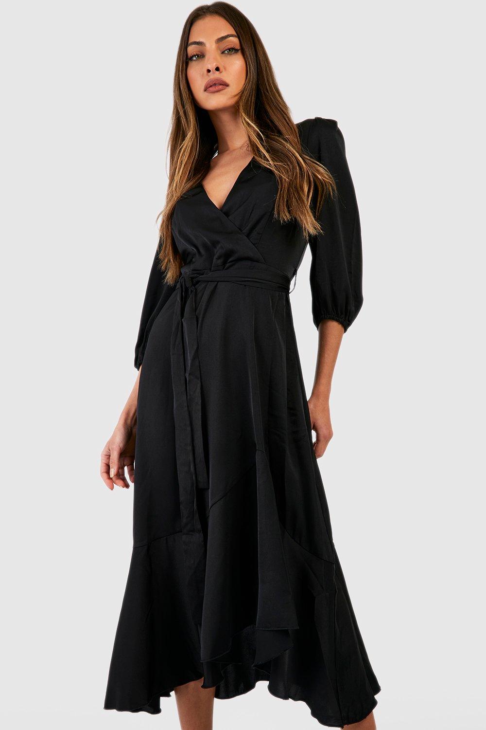Satin Tiered Ruffle Hem Midi Dress boohoo CA