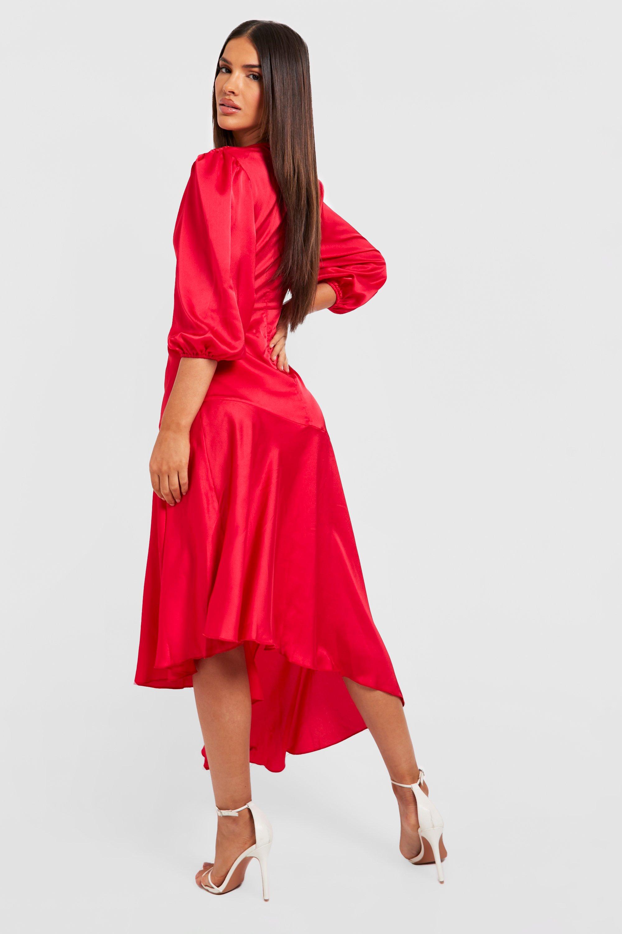 Boohoo red best sale ruffle dress