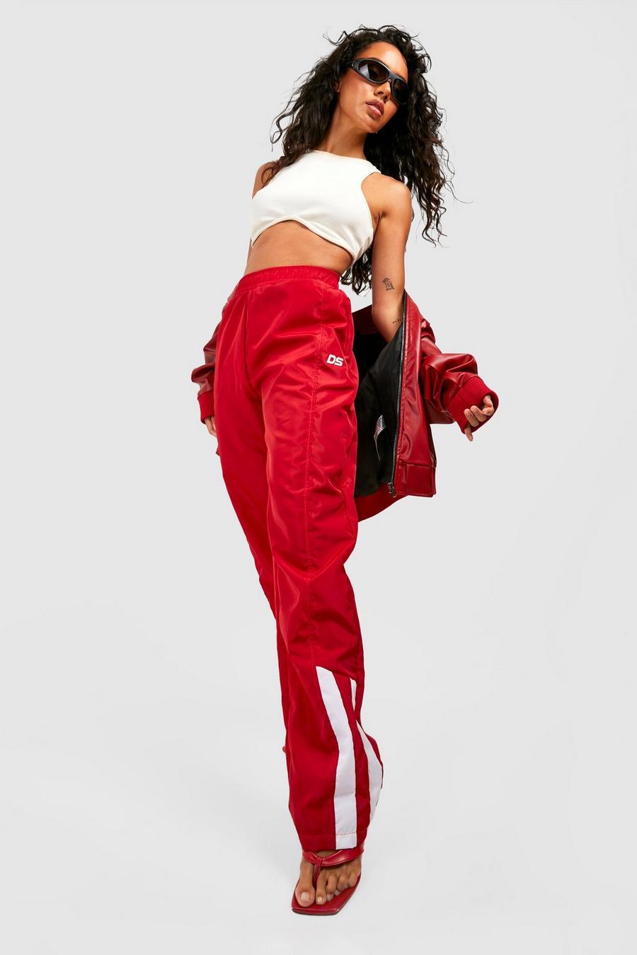 Red Panelled Nylon Wide Leg Track Pants image number 1