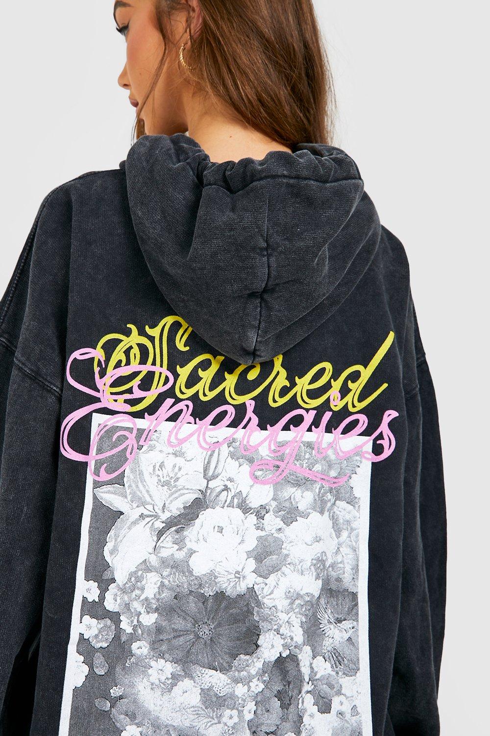 Butterfly Skull Acid Wash Oversized Hoodie