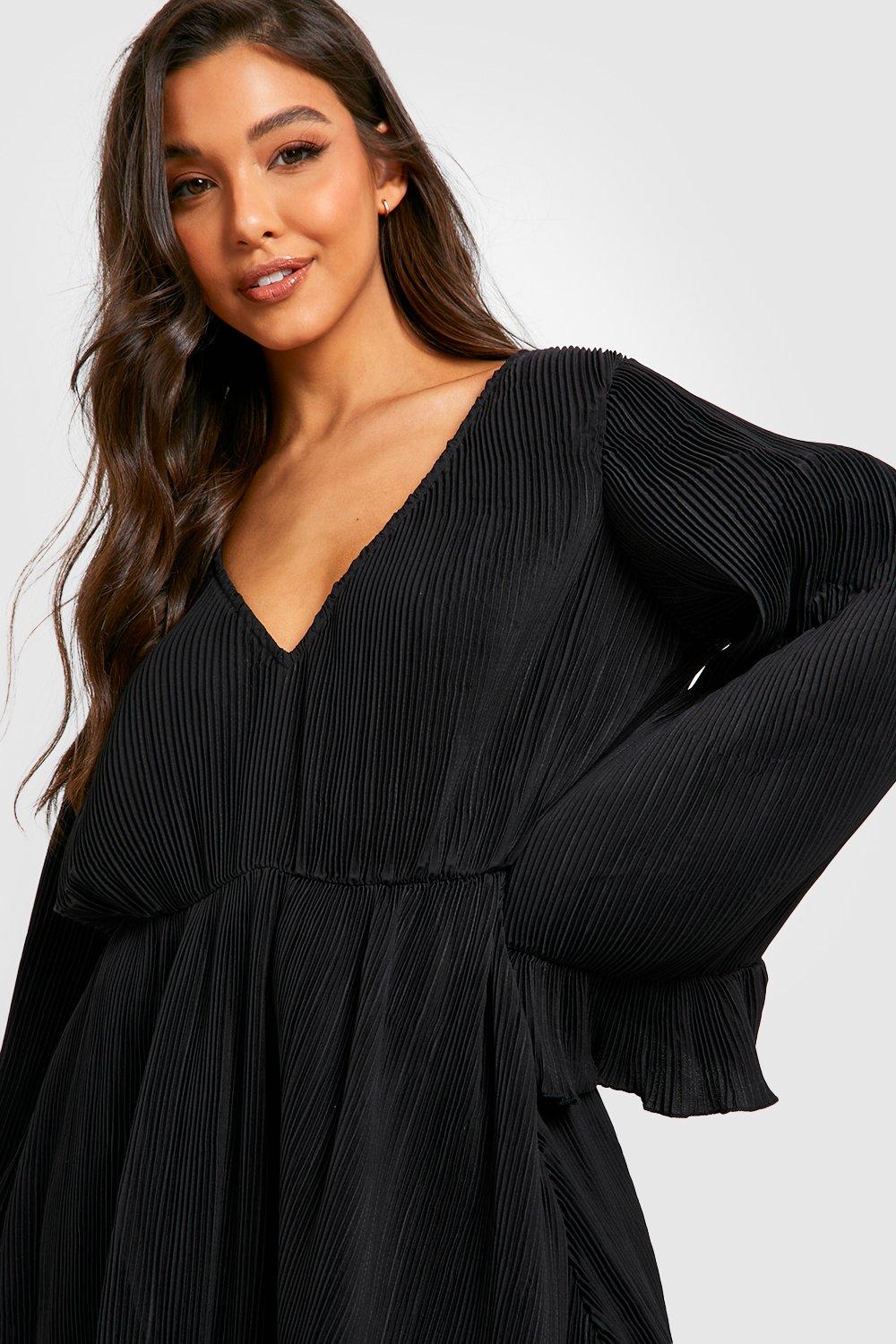 Black pleated shop smock dress