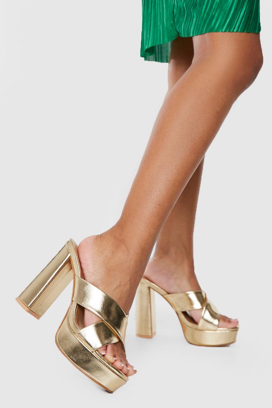 Gold metallic Wide Fit 2 Crossover Platform Mules