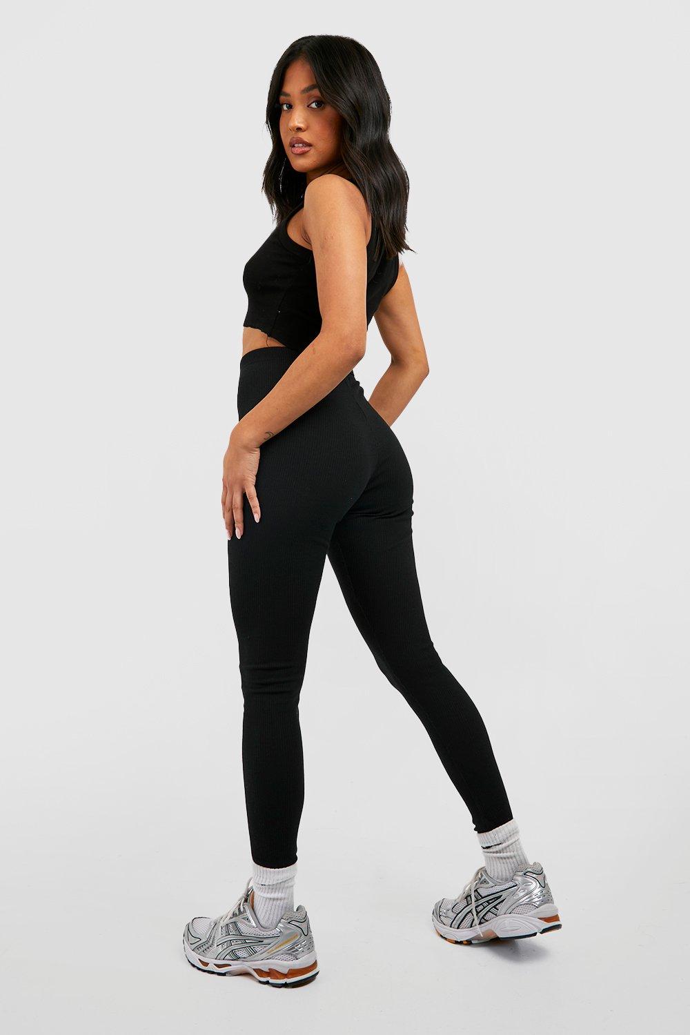 Women's Petite Basic High Waisted Rib Leggings