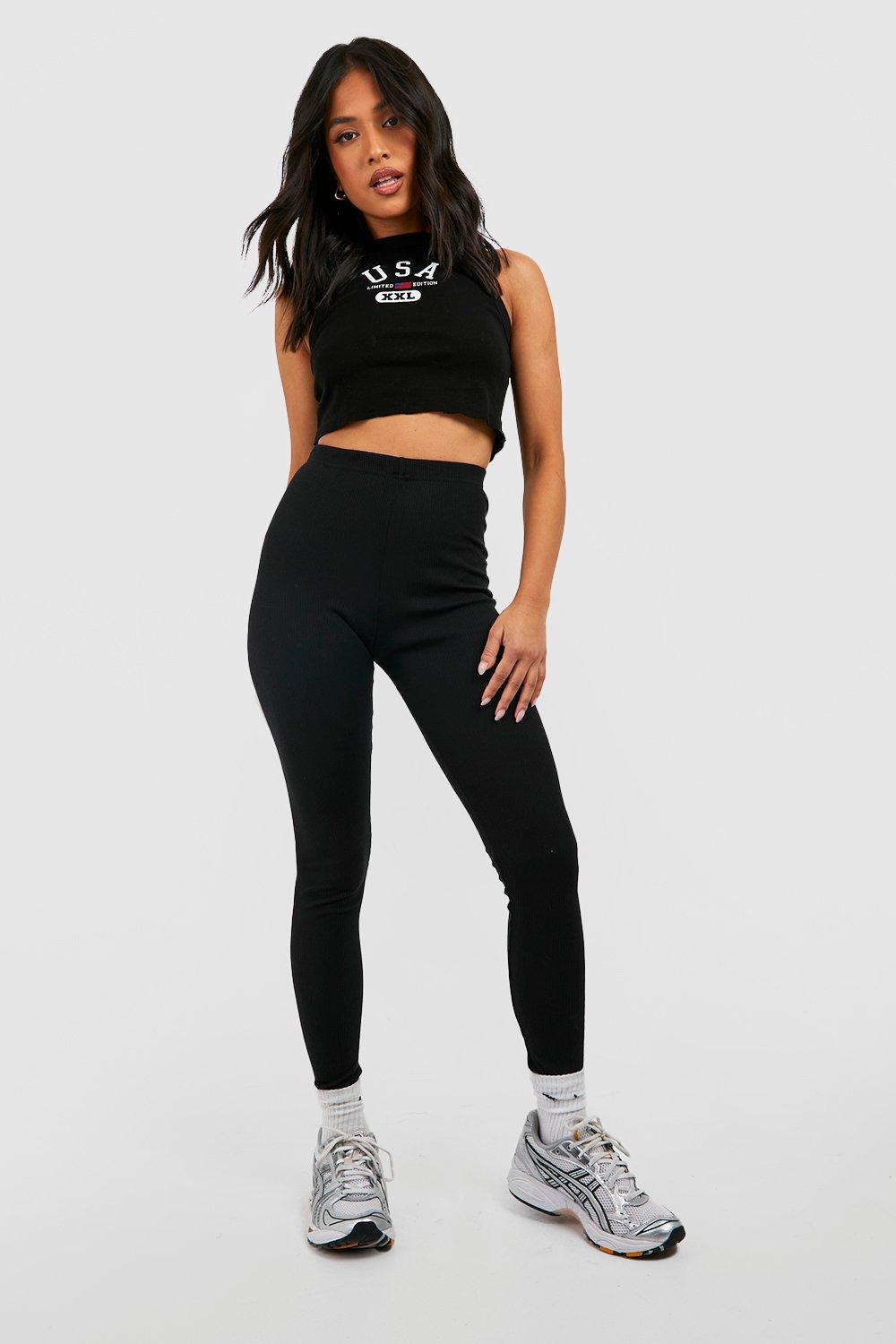 Women's Petite Basic High Waisted Rib Leggings