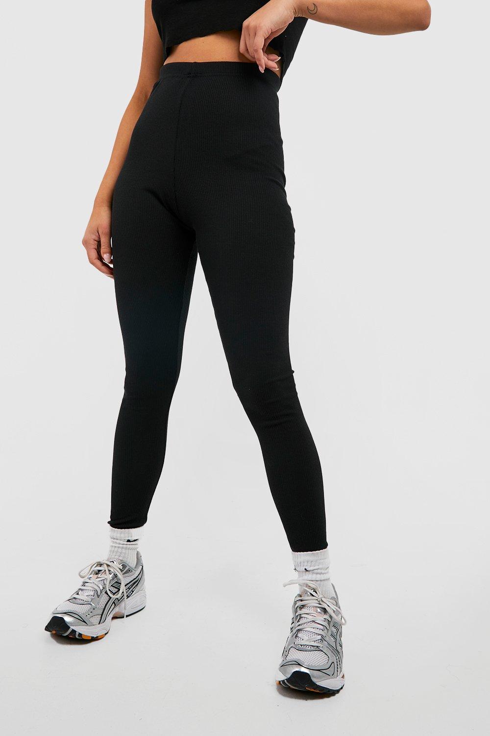 Black Rib High Waist Leggings