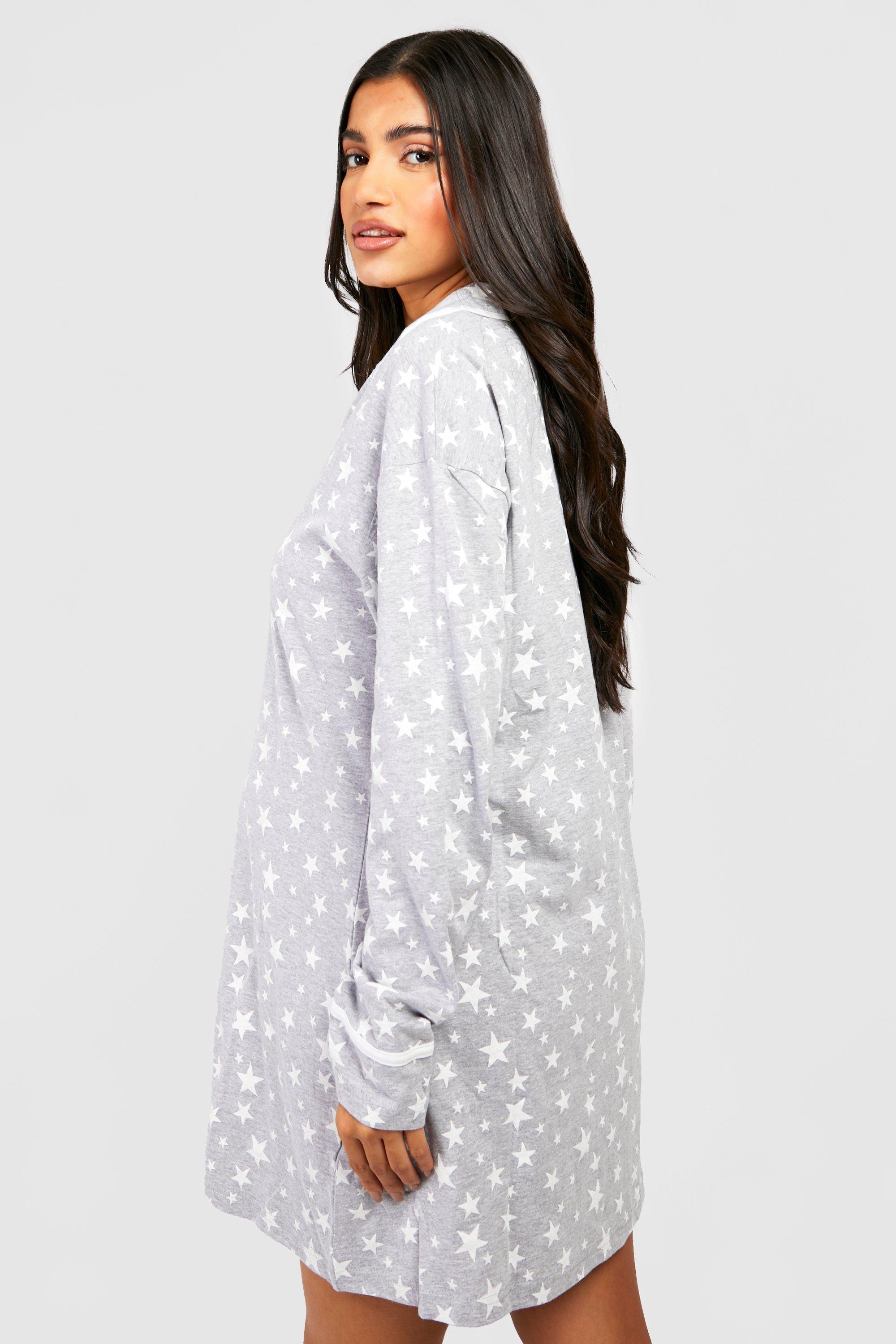 Maternity Star Print Pipe Detail Nightgown