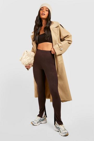 Petite Basic Jersey Split Hem Leggings chocolate